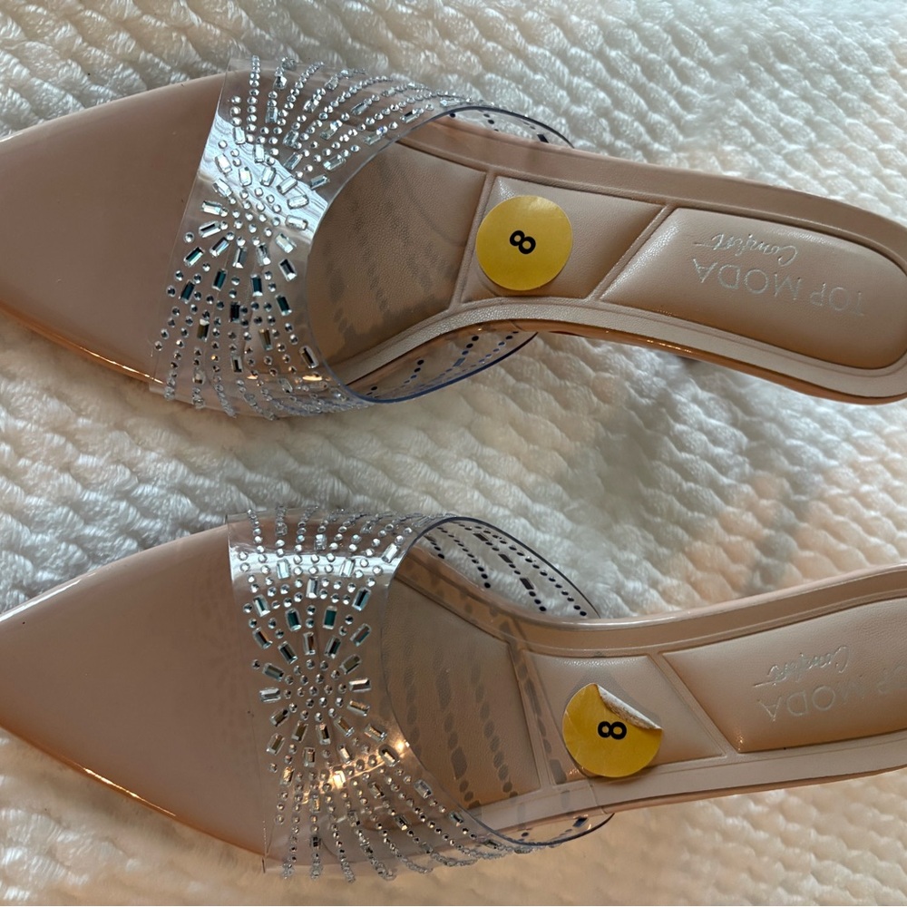Top Moda Clear Mule with Crystal Accents - Nude